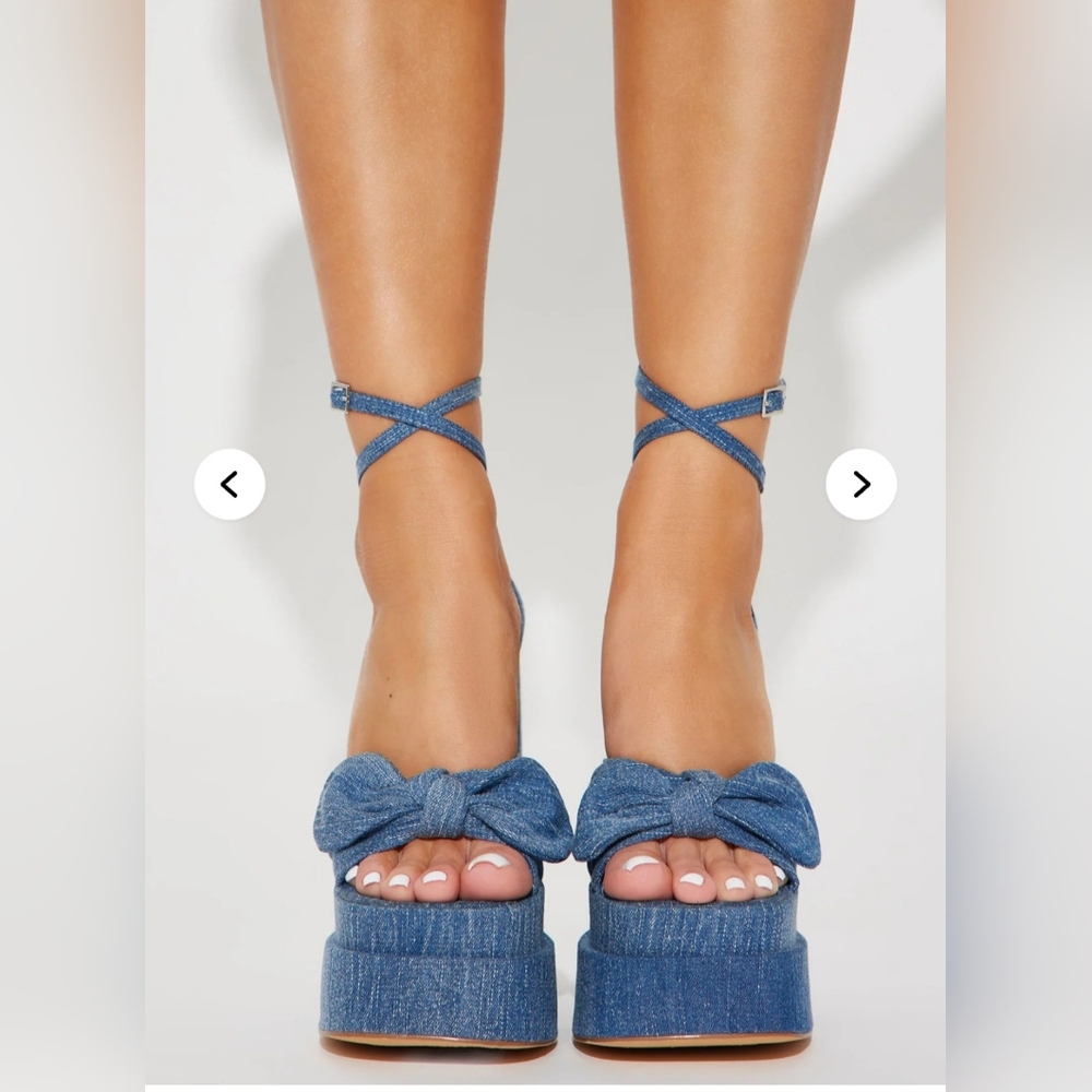 SOLD OUT Fashion Nova FIND YOUR LOVE Denim Platform Heels With Bow - Picture 3 of 7